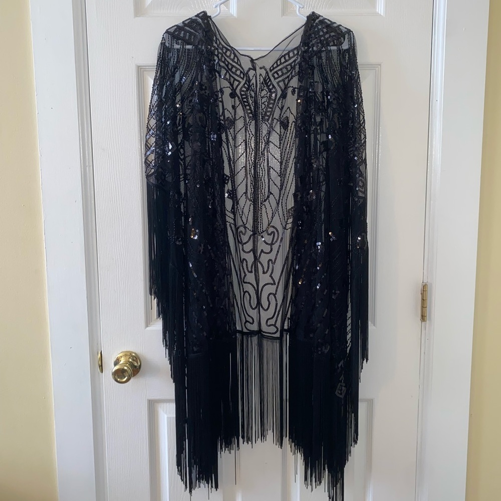 Black Sequin Fringe Shawl